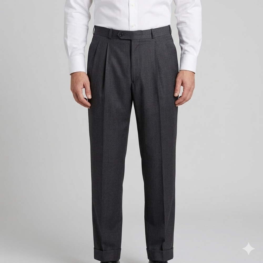 Raymond Retail Shop Extrafine Wool Pleated Dress Pants 34x27 Charcoal Gray